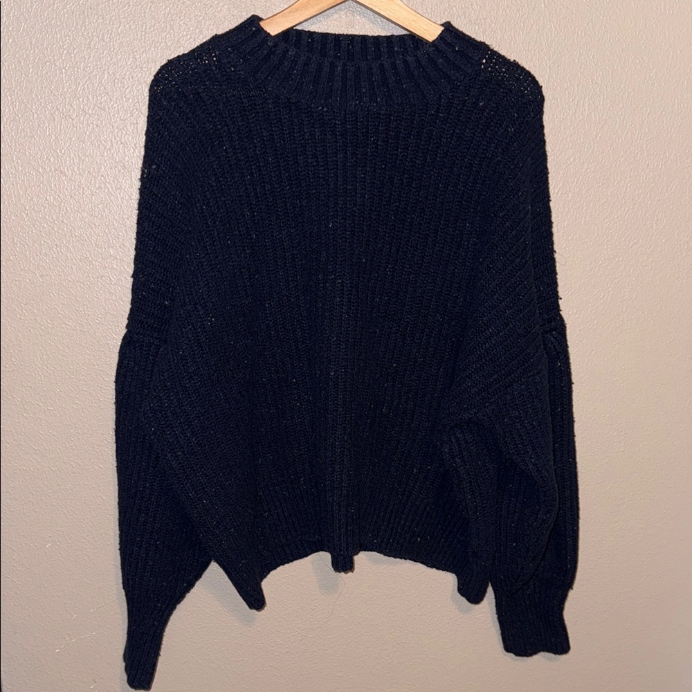Old Navy Blue Speckled Drop Sleeve Crew Neck Sweater - Picture 3 of 7